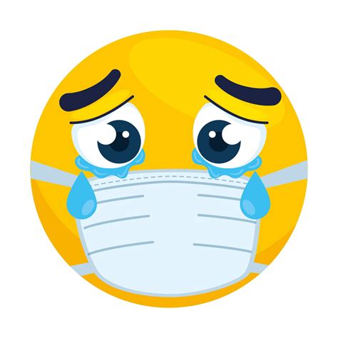 Emoji Crying Wearing Medical Mask Yellow Face Crying Wearing White