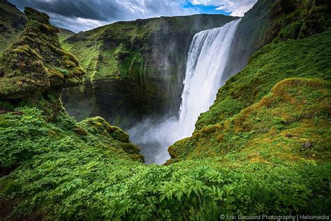 View Of Southern Icelands Famous Skógafoss Waterfall And The Horn A
