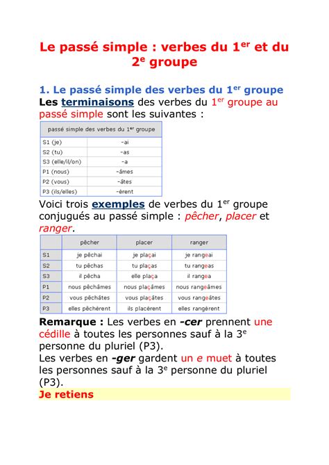Conjugaison du verbe « créer ». Le passé simple : verbes du 1er et du 2e groupe