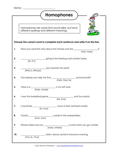 Homophones 1st Grade Worksheets
