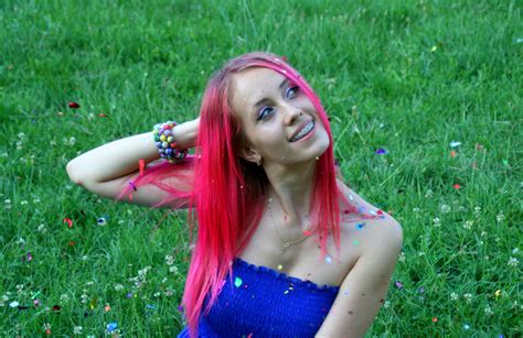 Girl With Pink Hair In A Blue Dress Free Image Download