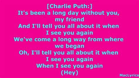 See You Again Lyrics Video Youtube