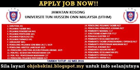 Jobcari.com | jawatan kosong terkini. Jawatan Kosong Universiti Tun Hussein Onn Malaysia (UTHM ...