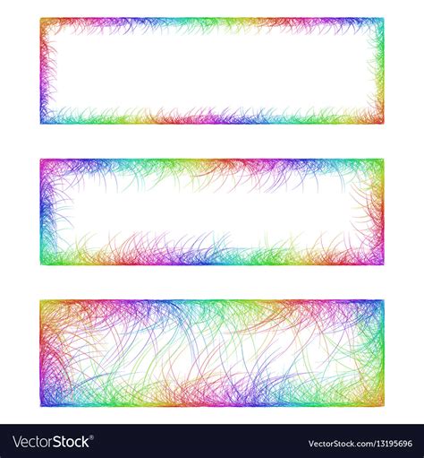 Rainbow Line Art Banner Frame Design Set Vector Image