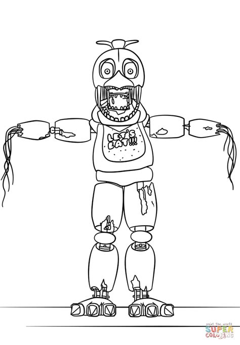 Fnaf Withered Chica Coloring Page Free Printable Coloring Pages