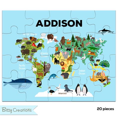World Map Puzzle For Kids Personalized Jigsaw Puzzle With Etsy