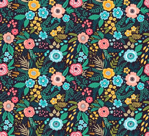 Amazing Floral Pattern With Bright Colorful Flowers Plants Branches