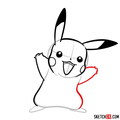 How To Draw Pikachu Pokemon With Arms Wide Open Sketchok Easy Drawing