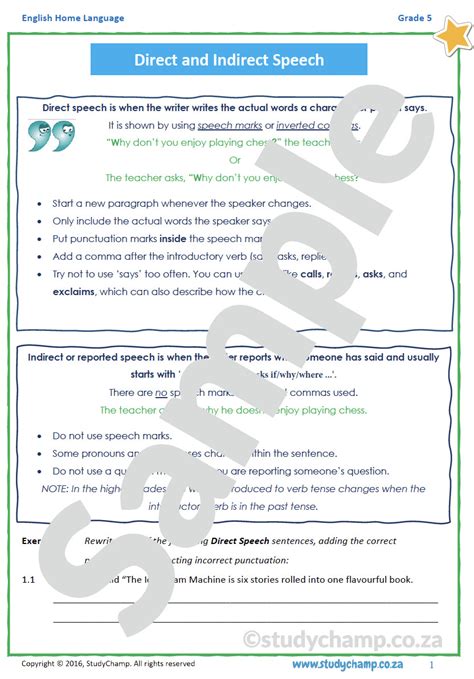 Grade English Worksheet Direct And Indirect Speech