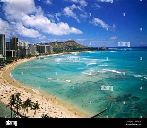 Waikiki Beach And Diamond Head Crater On The Island Of Oahu In Hawaii