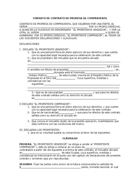 Formato De Contrato De Promesa De Compraventa Pdf Derecho Civil