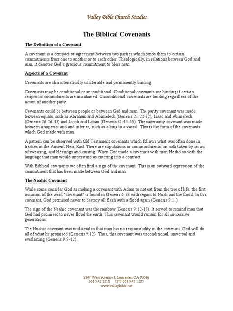 The Biblical Covenants Valley Bible Church Studies Pdf Covenant