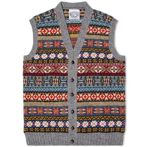 Jamiesons Of Shetland Jacquard Fair Isle Vest Grey And Multi End