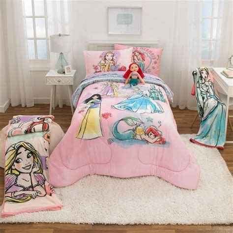 disney princess reversible twin comforter and 3 piece twin sheet set with ariel doll and throw