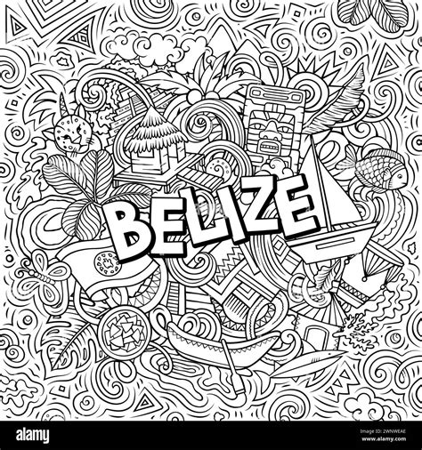 Vector funny doodle illustration with Belize theme. Vibrant and eye