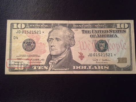 U S Ten Dollar Bill Star Note And Repeating Serial Number Series 2009
