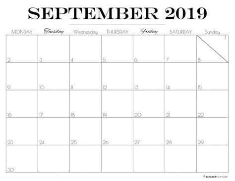 Printable September 2019 Calendar Free And Pretty Printables