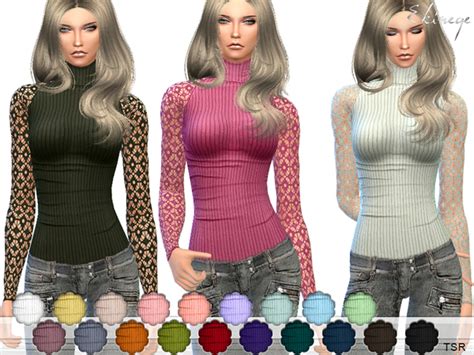 Rib And Lace Turtleneck Top By Ekinege At Tsr Sims 4 Updates