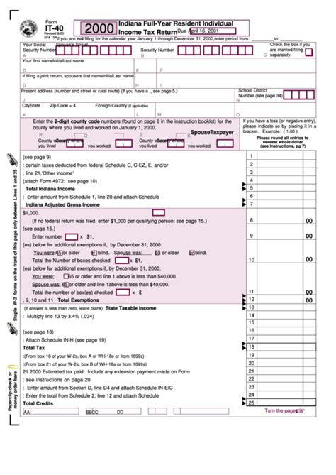 Indiana County Income Tax Form