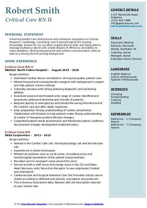 Critical Care Rn Resume Samples Qwikresume