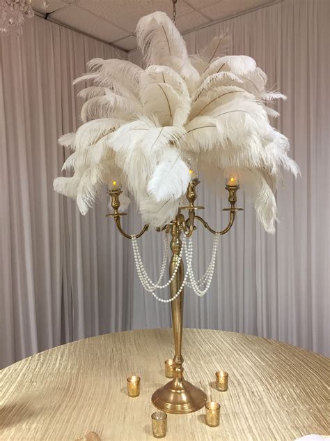 Gatsby Themed Centerpiece White Feathers Beads Candelabra Gatsby