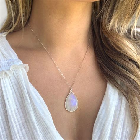 Large Moonstone Pendant Rainbow Moonstone Necklace Moonstone Etsy