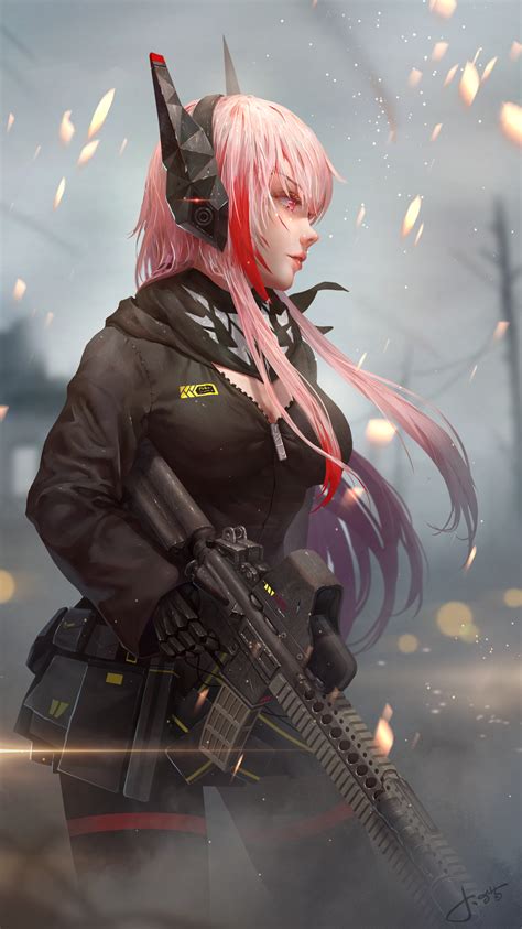 Anime Girl Gun Phone Wallpaper