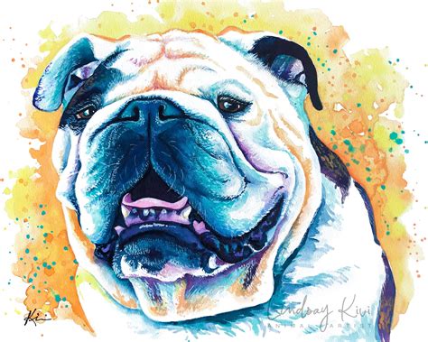 English Bulldog Art Print Colorful Pet Portrait Bulldog Painting