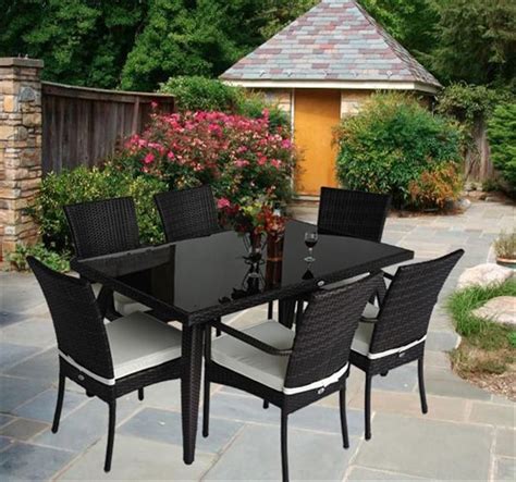 Outdoor dining table set uk. Outdoor Rattan Dining Set 6 Seater Metal Frame Glass Table ...