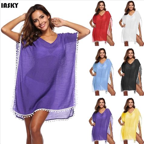 Iasky 2018 New See Through Women Beach Dress Bikini Cover Ups Swimwear