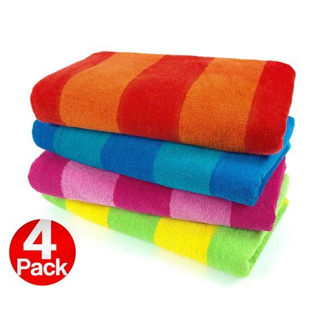 Kaufman 4 Pack Velour Two Color Stripe Beach Towel 30in X 60in