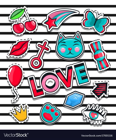 Fashion Icons Collection Set Of Stickers Pop Art Vector Image