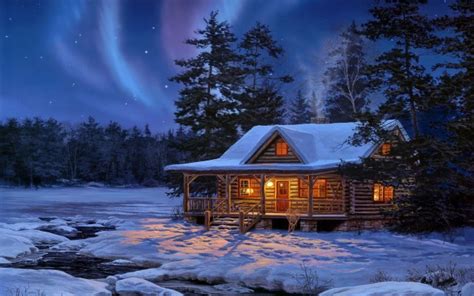 Snowy Cabin Desktop Background 2560x1440 Wallpaper