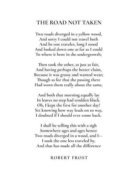 the road not taken full poem robert frost literary poster etsy