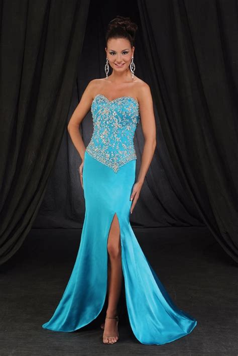 turquoise mermaid strapless sweetheart zipper sweep train floor length satin prom dress