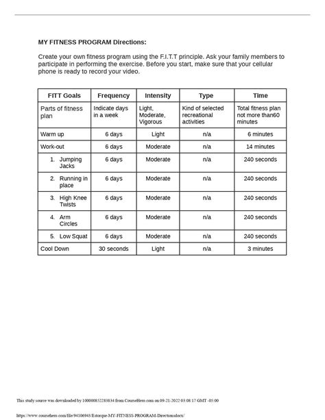 Directions Create Your Own Fitness Program Using The Fit T Principle Ask Your Family Members