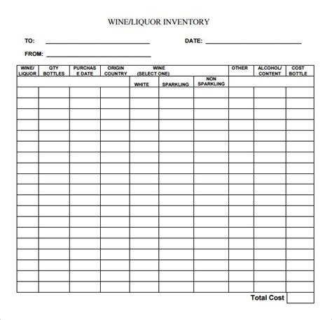 Free Printable Liquor Inventory Sheets