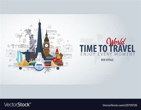 Travel Around The World Time To Banner Royalty Free Vector