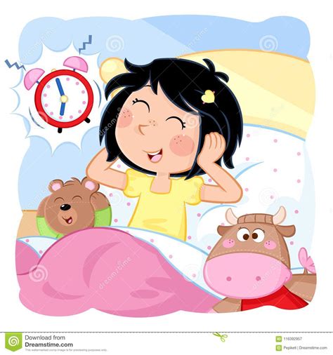 Wake Up Little Girl Daily Routine Good Morning Stock Illustration