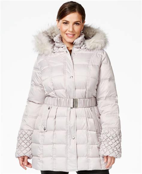 Lyst Betsey Johnson Plus Faux Fur Trim Quilted Belted Puffer Coat In