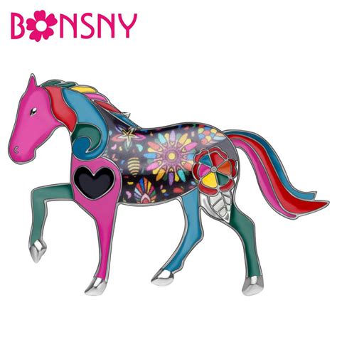 Bonsny Enamel Alloy Floral Colorful Horse Brooches Clothes Scarf Pins
