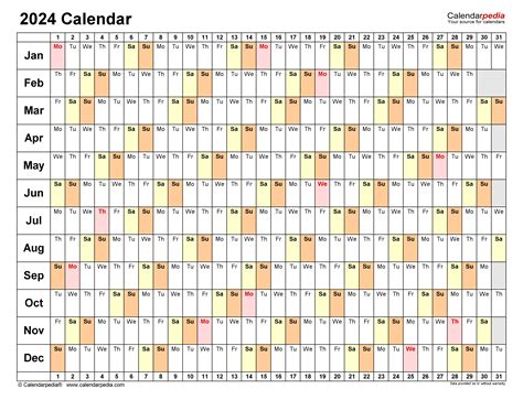 2024 Weekly Calendar Excel 2024 Calendar Printable