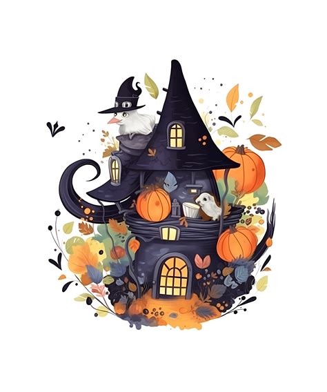 Watercolor Halloween Witch House Sublimation 28767760 Png