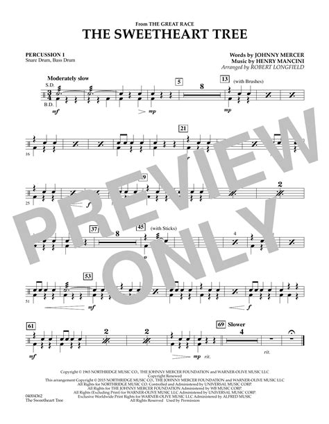 Robert Longfield The Sweetheart Tree From The Great Race Percussion 1 Sheet Music And