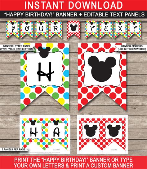Mickey Mouse Happy Birthday Banner Printable