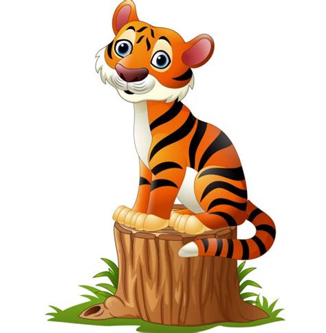 Cartoon Tiger Sitting On Tree Log Stock Vector Image By