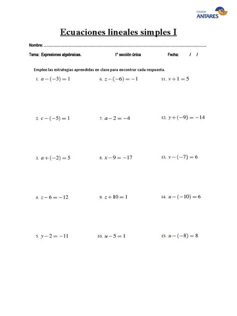 Ecuaciones Lineales Simples I Pdf