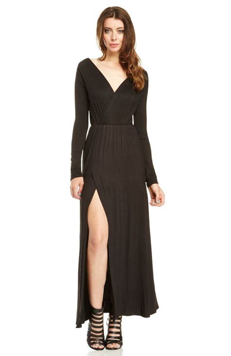 Dailylook Womens Jersey Knit Long Sleeve Maxi Dress Black Long