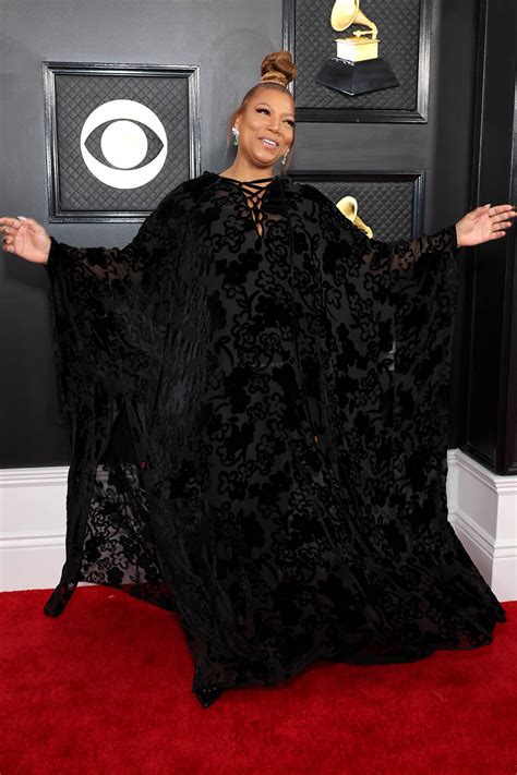Queen Latifah Dons Sheer Floral Dress At Grammy Awards Red Carpet 2023