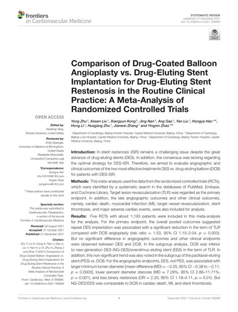 PDF Comparison Of Drug Coated Balloon Angioplasty Vs Drug Eluting